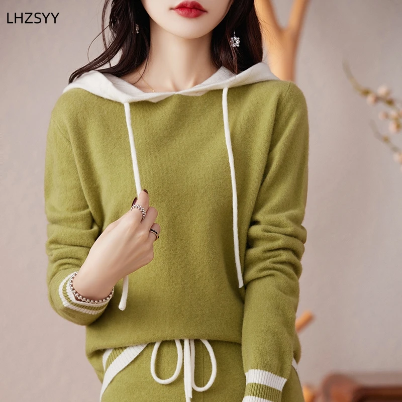 LHZSYY-Sweat à capuche assressentipour femme, pantalon large, pulls en pure laine mérinos trempés, pull en tricot adt, FjWear astronomique, 100%