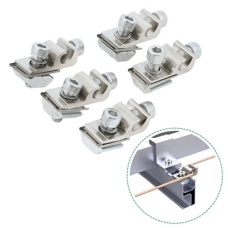 5pcs Solar Mounting System Grounding Clip Lug Bracket Clamps Photovoltaic Support Parts Solar