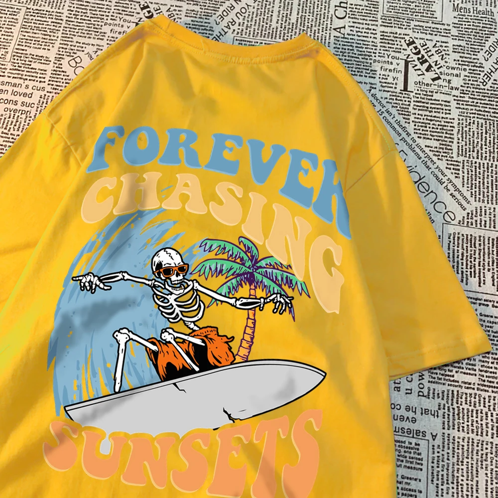 Forever Chasing Sunsets Fun Pattern Clothing Men Casual Cotton Tshirt Casual Crewneck Streetwear Harajuku Summer T-Shirts Women