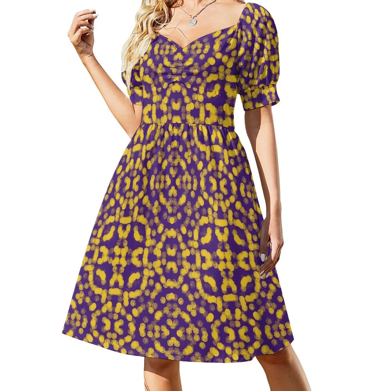 

Artsy Purple and Gold Yellow Game day Pattern Short Sleeved Dress sexy dress for women Long dresses Dress