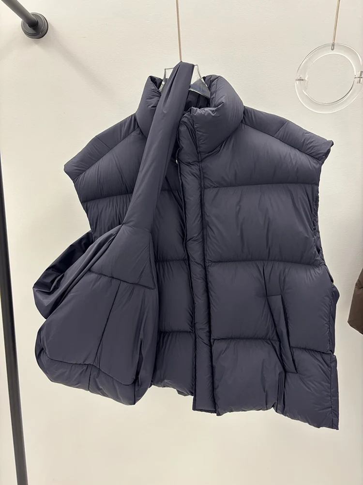 

Autumn Winter with Backpack Stand Collar Down Vest Female Thick Warm Loose Waistcoat Women White Duck Down Puff Sleeveless Vests