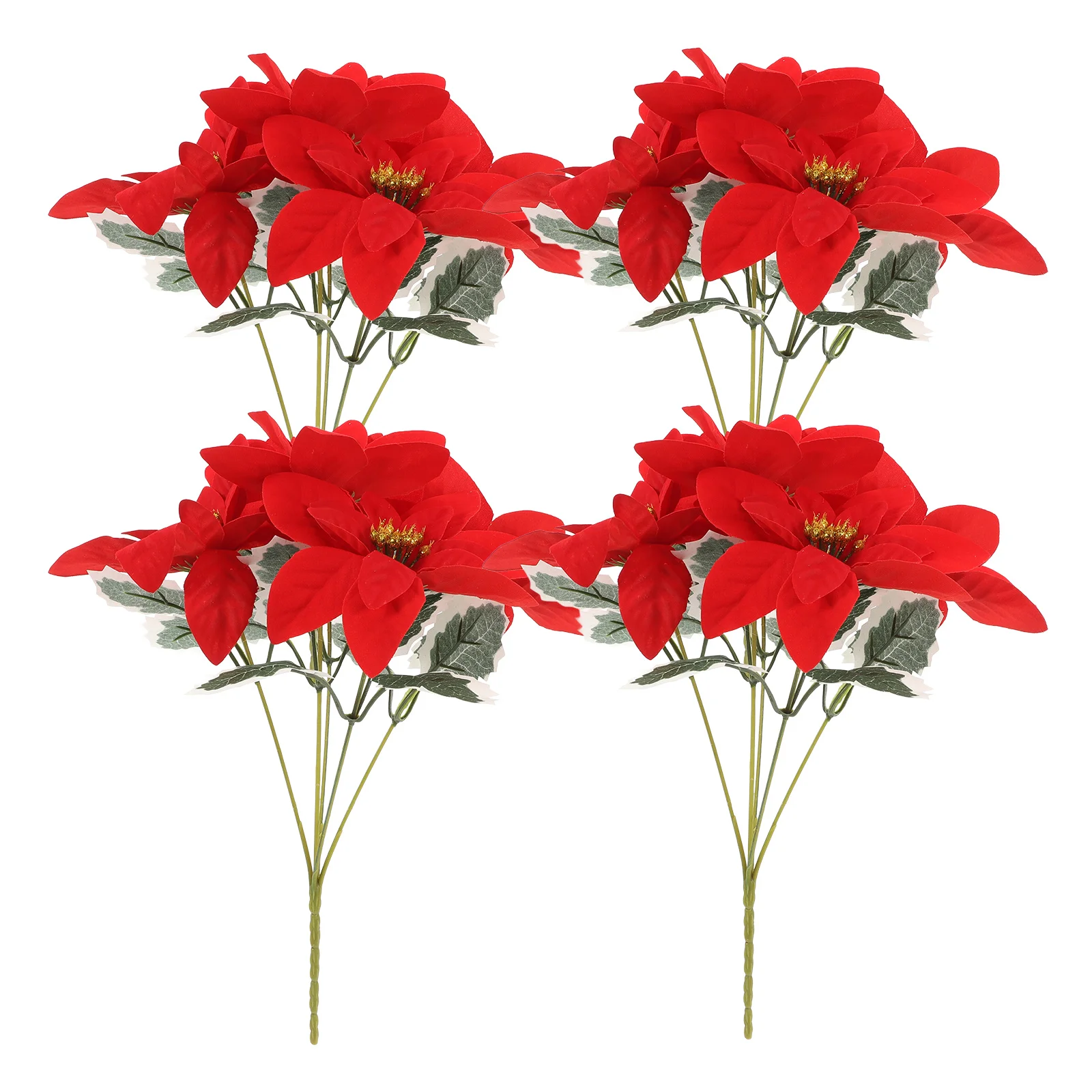 

4pcs Christmas Artificial Flowers Realistic Poinsettias Safflower Bouquet Decor Home Stems Winter Flowers