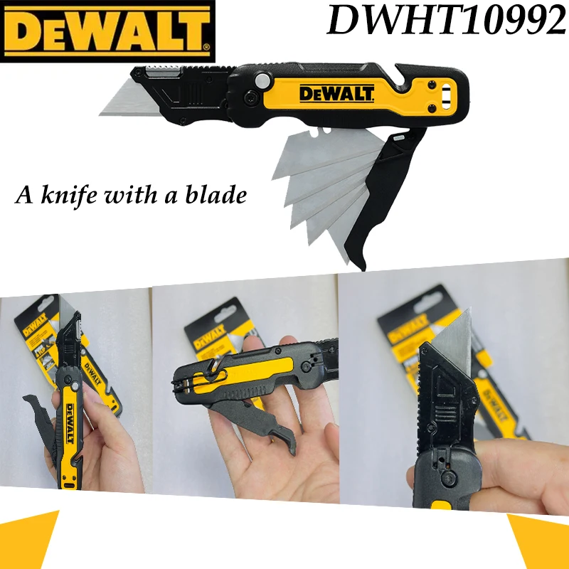 DEWALT DWHT10992 Foldable Utility Box Cutter, Quick Change Blade Pocket Knife with Internal Spare Blade Storage
