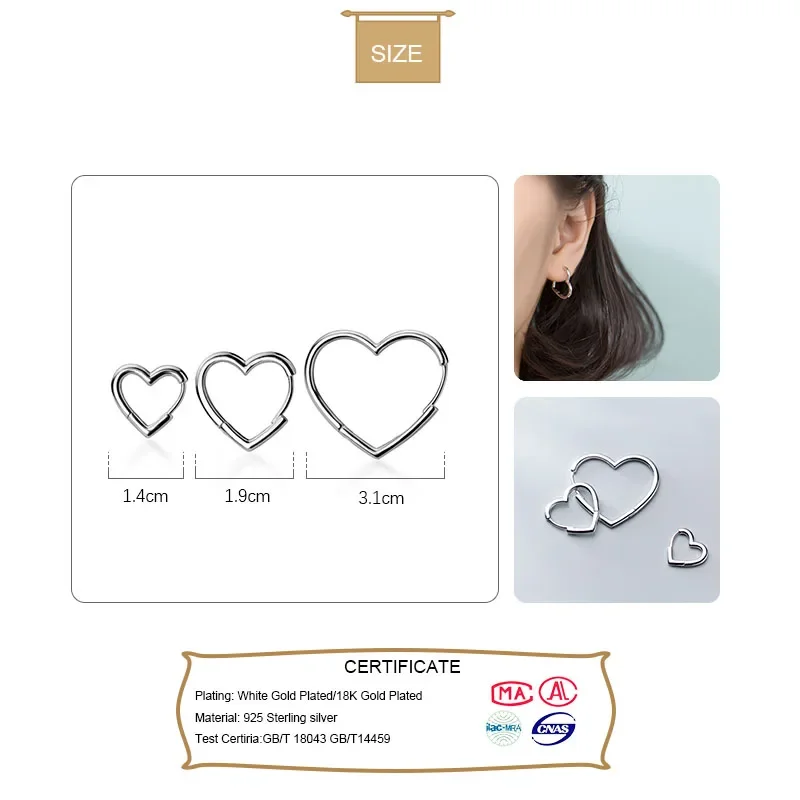 TrustDaivs Heart Hoop Earrings 925 Sterling Silver Heart Hoop Geometric Ear Cuff Clip On Earring For Women Girl Piercing  DS2434