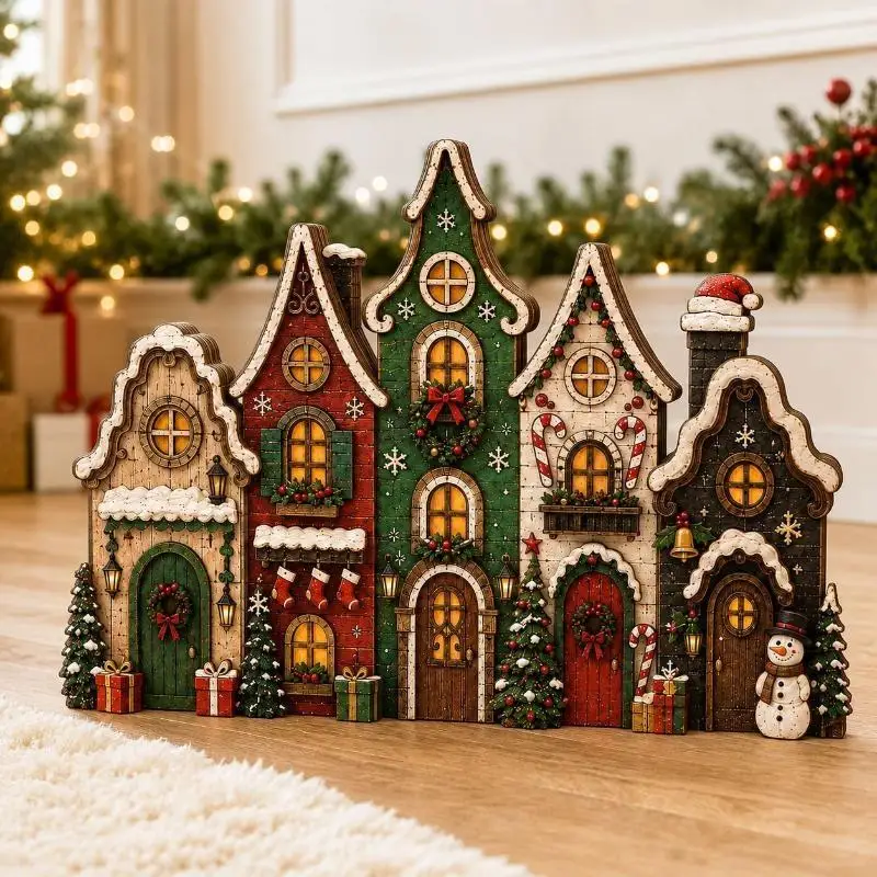 Multi Layer Retro Wooden Village Sign Hand Carved Rustic Decor Perfect for Halloween Christmas Indoor Outdoor Use