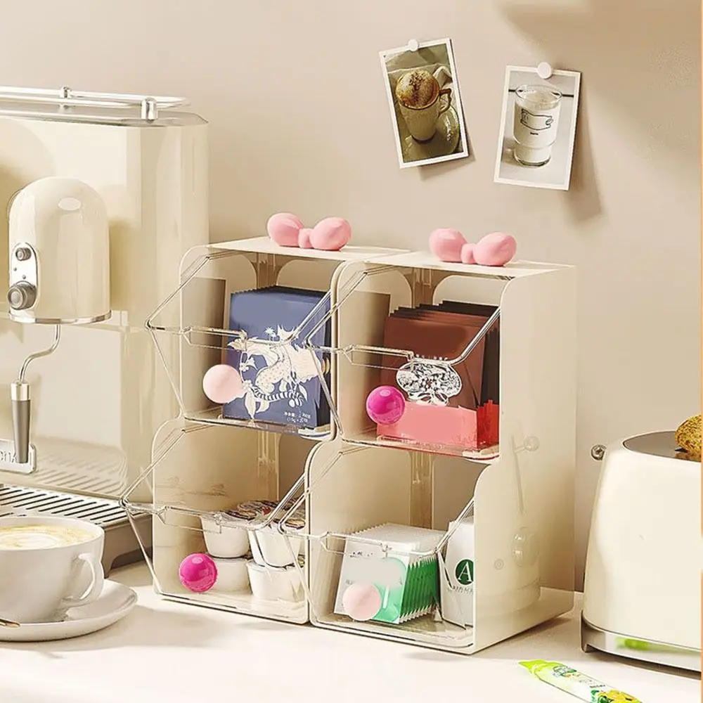 

Plastic Teas Bag Storage Box Transparent Large Capacity Coffee Capsule Storage Box 2 Layer with Drawers Stationery Storage Box