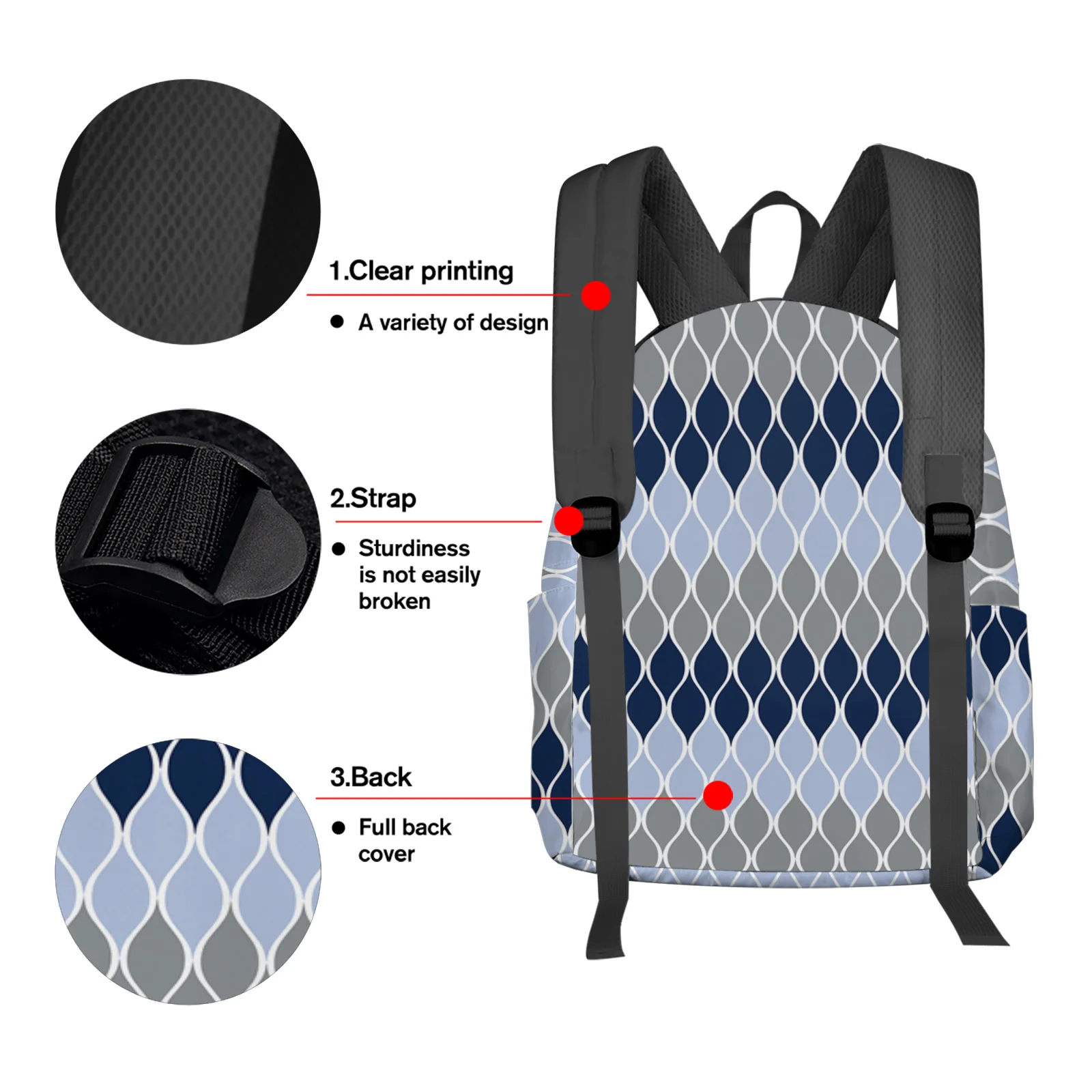 Geometric Blue Grey Medieval Women Man Backpacks Waterproof Travel School Backpack For Student Boys Girls Laptop Bags Mochilas