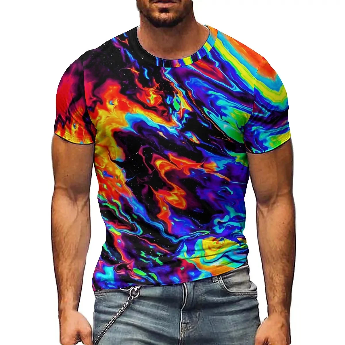 

New Men's Anime Cartoon Harajuku Style 3D Printed Short Sleeve T-shirt Loose Polyester Fiber Soft and Comfortable Breathable Fab