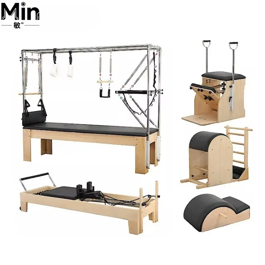 5 Pcs Set Wood Pilates Reformer Training Bed Yoga Pilates Machine for Gym Fitness Body Exercise