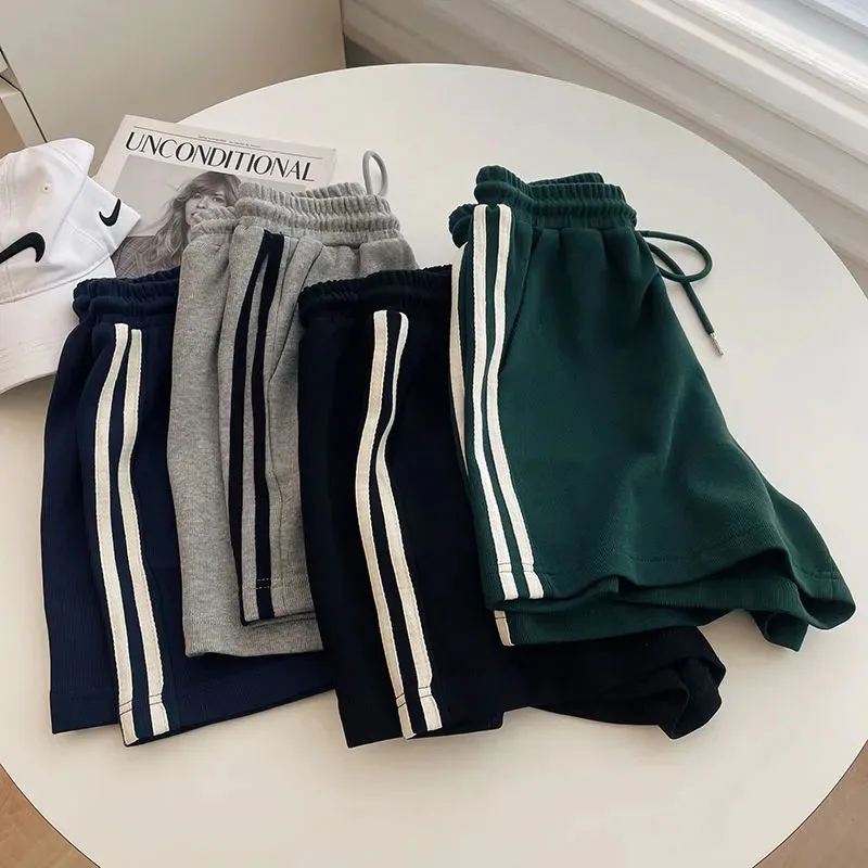 Stripe Sports Shorts Women Y2K Summer High Waist Loose Casual Jogging Shorts Bf Korean Streetwear All-Match Knee-Length Shorts