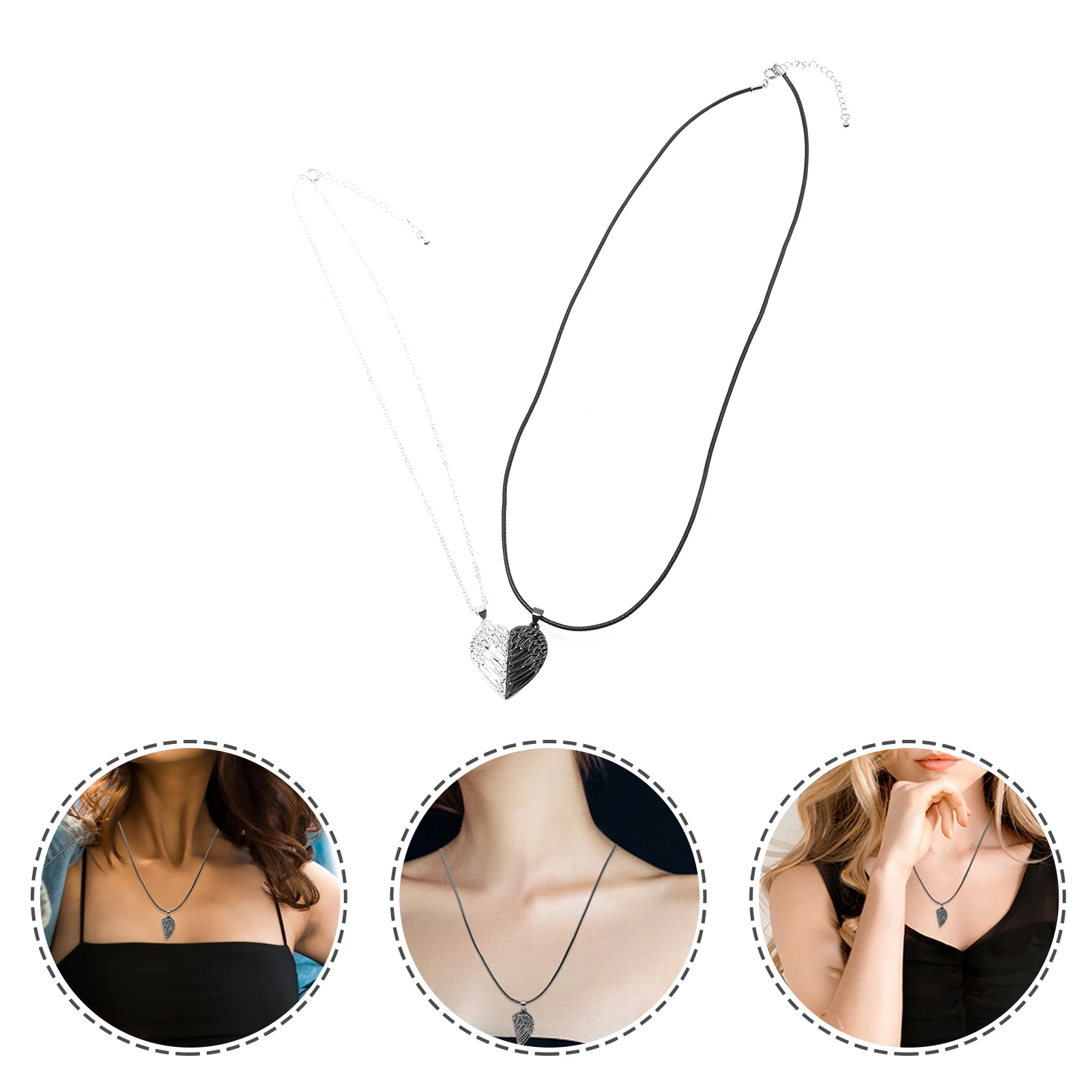 

Heart Wings Necklace Couples Gift Clavicle Chain Accessory Shape Stitching Pendant Copper Adjustable Jewelry