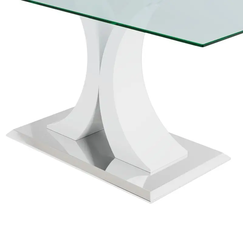 Mesa de cristal rectangular moderna de 63 ", diseño transparente elegante, base de soporte de acero inoxidable resistente, muebles elegantes para