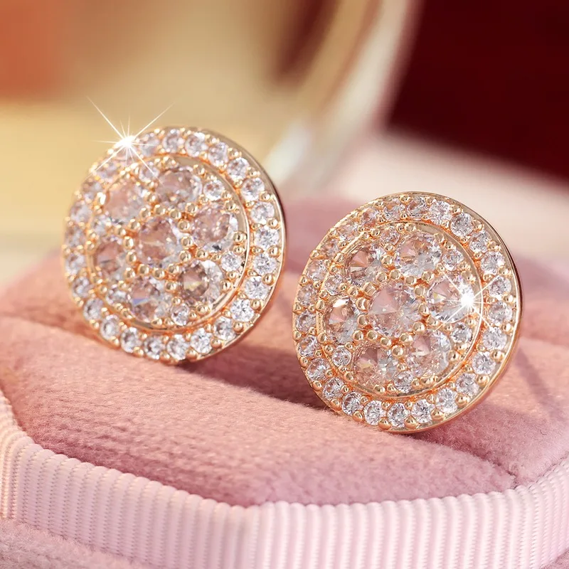Women's Light Luxury Style Round Studs Earrings Sparkling Synthetic Zircon Edging Exquisite Earrings Charm Trend Jewelry