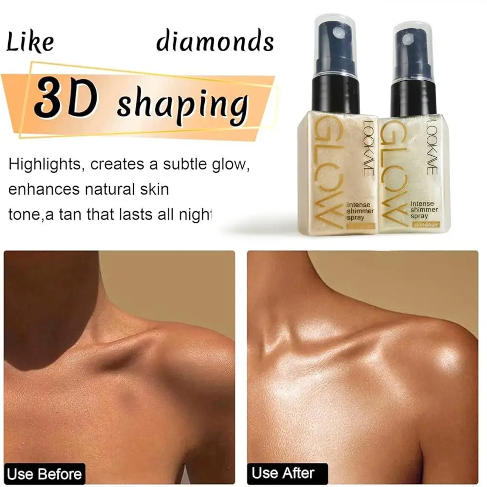 Intense Shimmer Spray Golden Brown Face Leg Contour Brighten Glitter Quick-Drying Non-Sticky Glitter Spray Liquid Highlighter