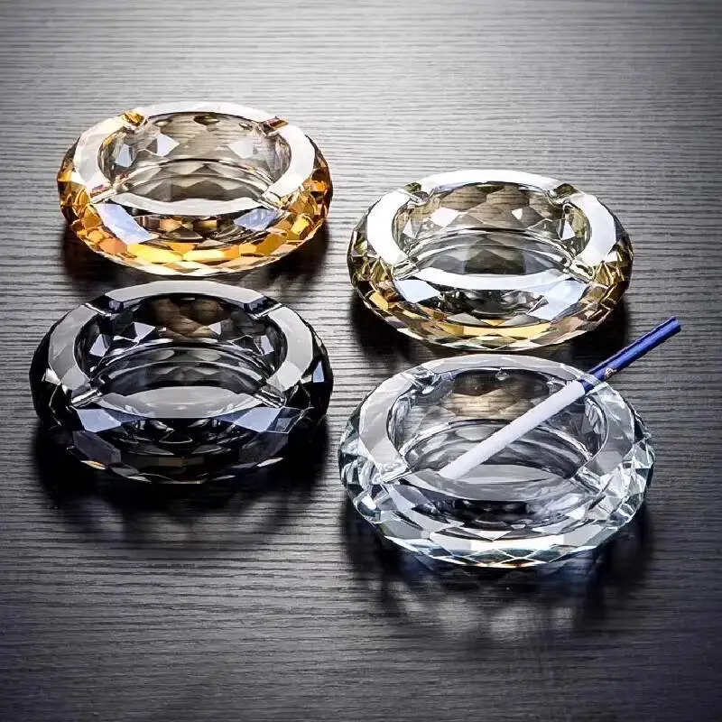 Crystal Glass Ashtray Creative Office Home Hotel Restaurant Round Ashtray Diamond Ashtray Desktop Anti-fly Ash Home Decoration