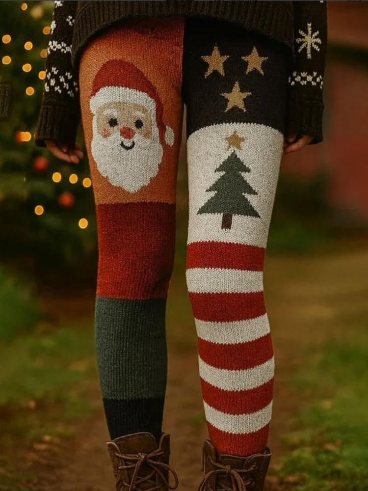 Женские удобные леггинсы с рождественским принтом