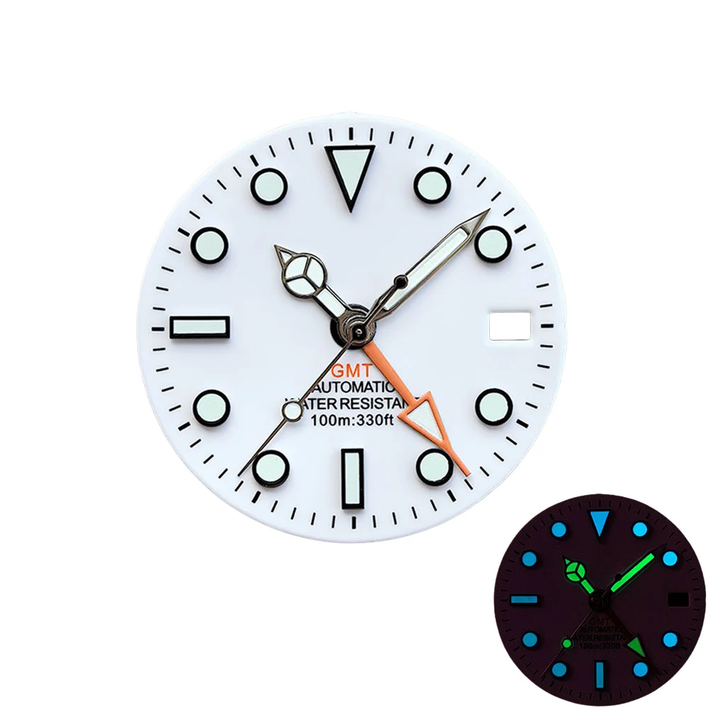 NH34 NH34A Movement GMT 28.5mm White Black Sterile Watch GMT Mark Dial Luminous Watches Four Needle Parts Accessories