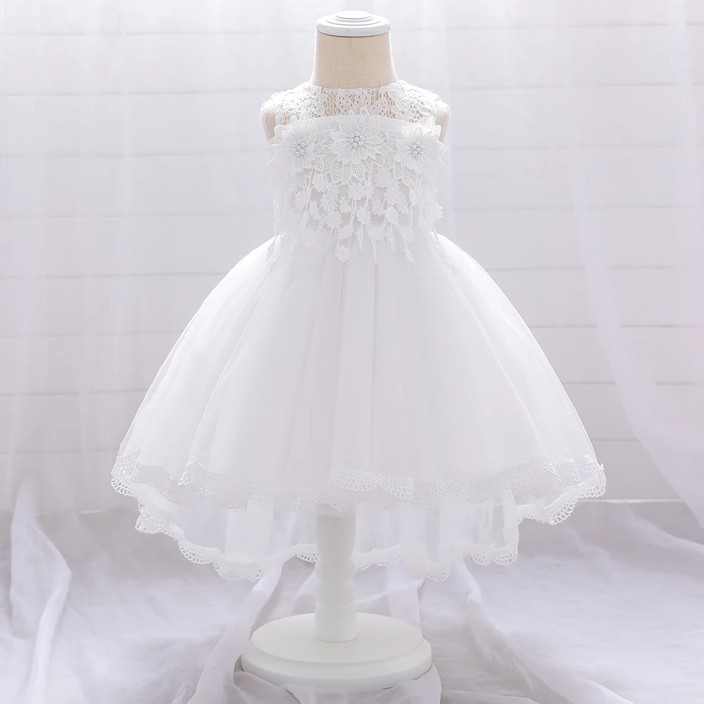 

2024 Summer Tulle Dress For Baby Girls Toddler Bow Wedding Prom Gown Infant Floral Luxury Clothes Kids Birthday Party Ball Gown