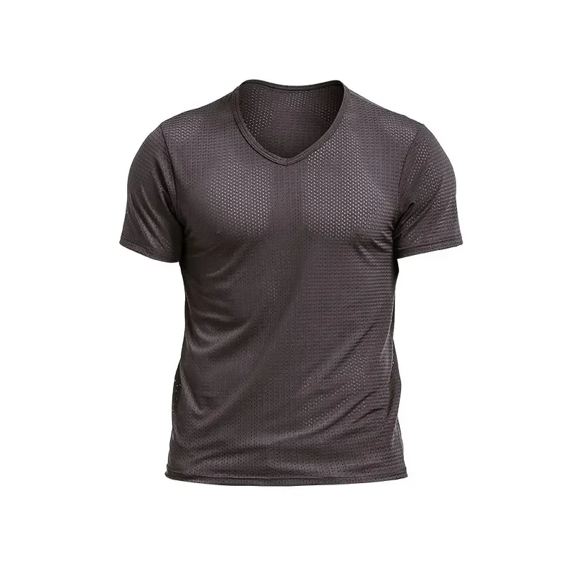 Atmungsaktives Mesh-T-Shirt für Herren mit V-Ausschnitt, schnelltrocknend, locker geschnitten, für Sport und Fitness, Sommer, kurze Ärmel
