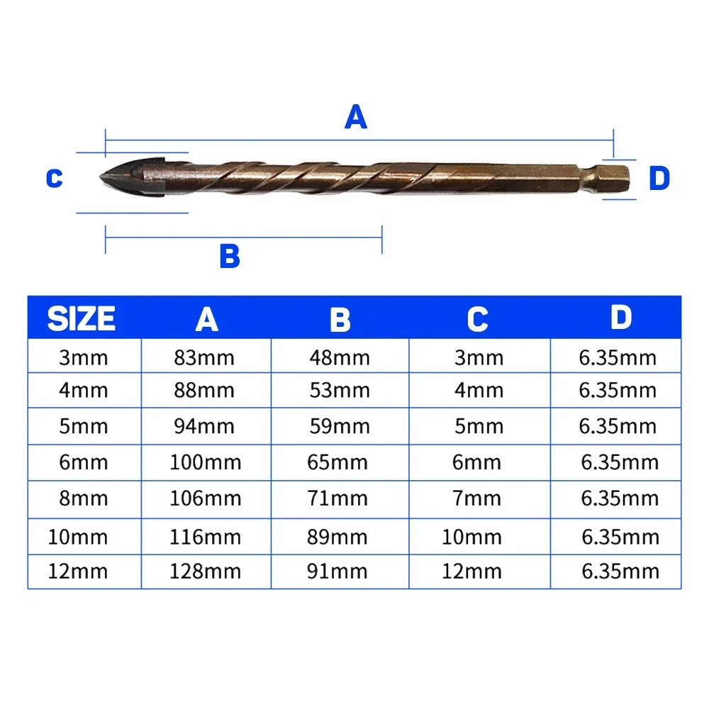 

Набор сверл для плитки с шестигранной головкой 3–12 мм — прочный набор инструментов из твердого сплава для отверстий в стеклу, керамике, бетону и кирпича