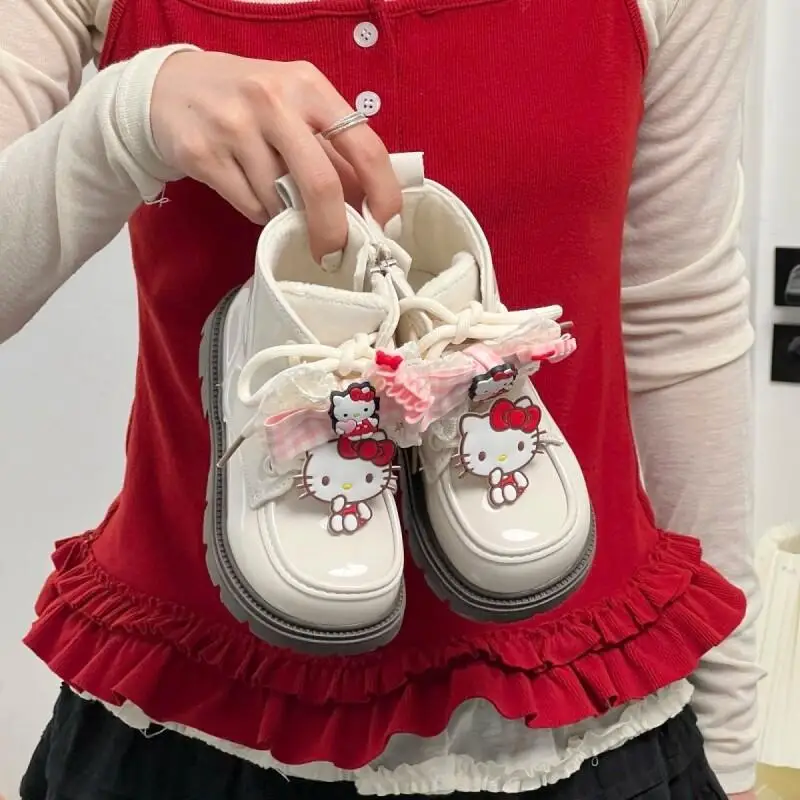 

Популярные детские ботинки Sanrio Hello Kitty, повседневные студенческие нескользящие непромокаемые износостойкие удобные высокие ботинки Martens в стиле аниме
