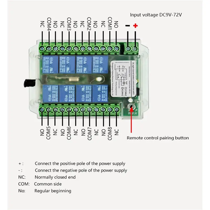 T24C 4X 8 Channel Wireless Rf Remote Control Switch 12V/24V/36V 433Mhz Remote Cont Remote Motor Control Switch DC9V-72V