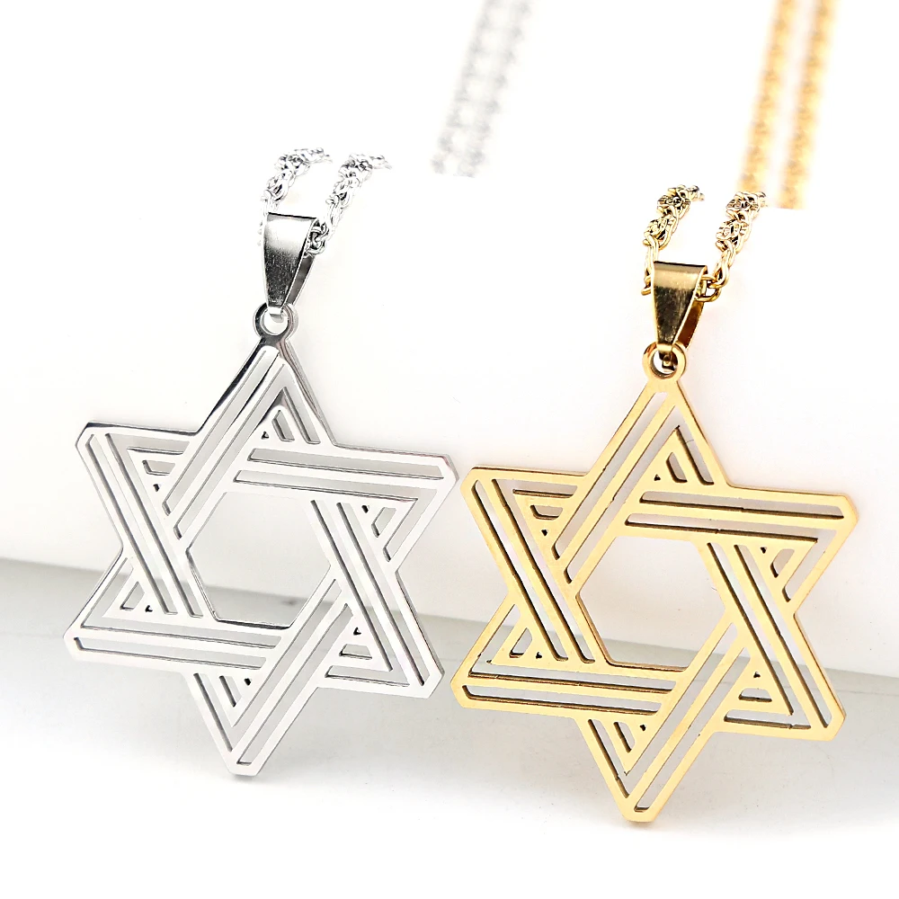 Stainless Steel Star of David Pendant, Jewish Six-Pointed Symbol Necklace, Available in Gold and Silver, Jewelry Accessory