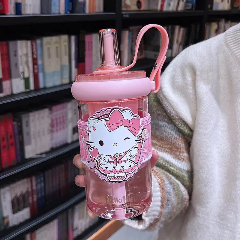 

Sanrio Cartoon Fruit Tea Space Cup Girls' High-Pretty Portable Straw Water Cup Children's Kuromi Plastic Cup Kawaii Sweet cute
