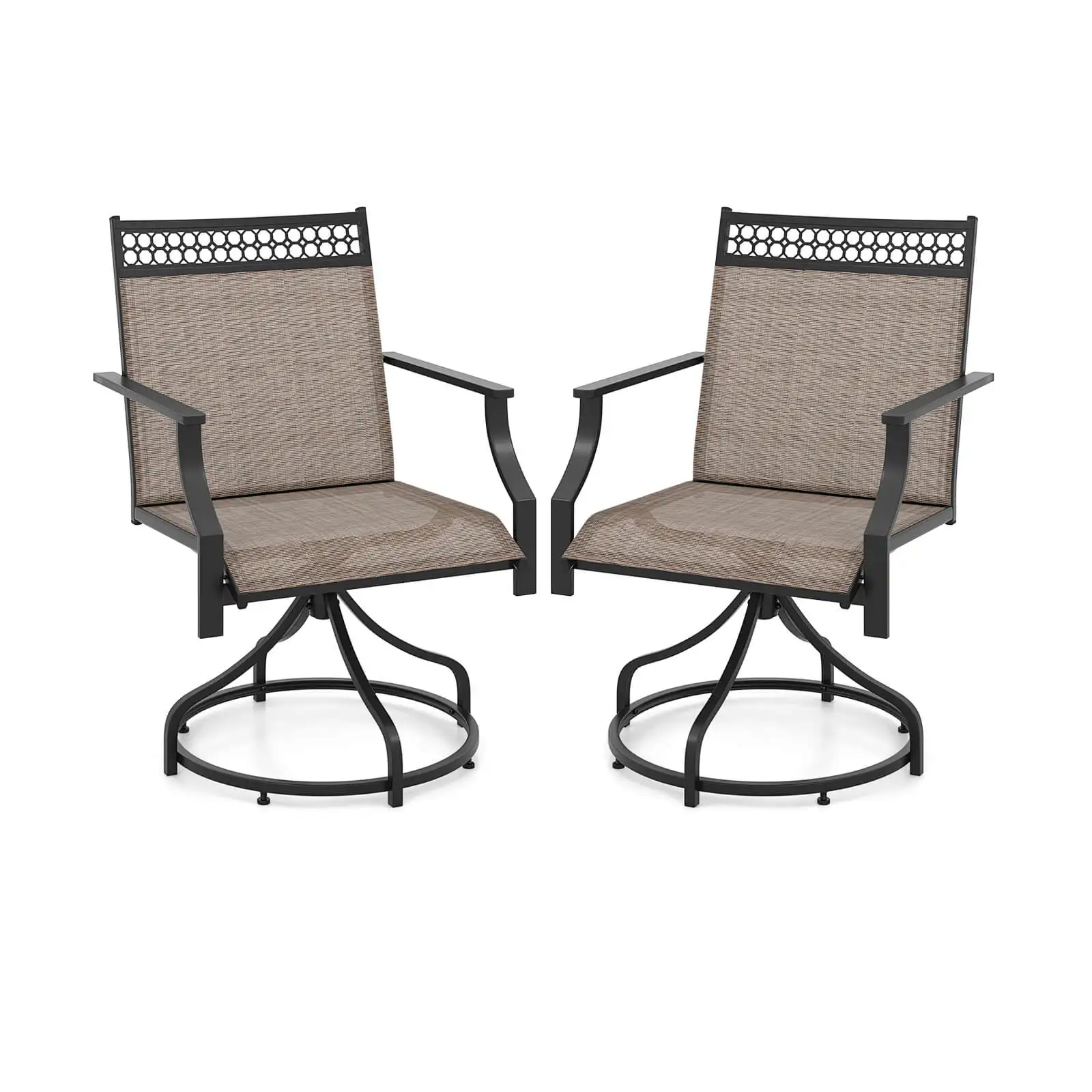 Patio Swivel Dining Chairs Set of 2 w/ Quick-Drying Fabric and Metal Frame