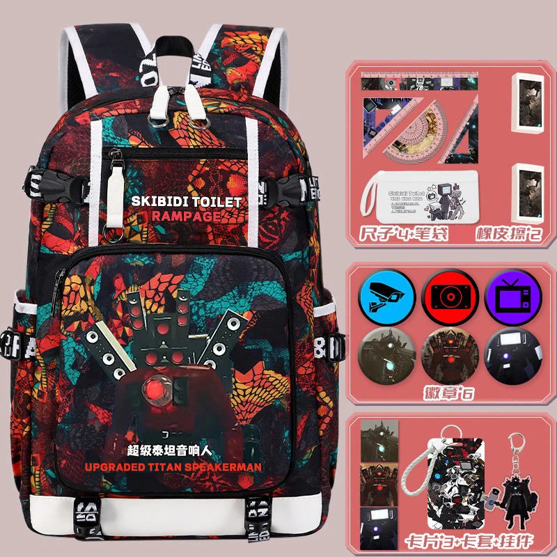 Malla transpirable, negro, azul, rojo, inodoro Skibidi, mochilas escolares para estudiantes, niños y adolescentes, mochilas de anime de gran capacidad para niñas y niños