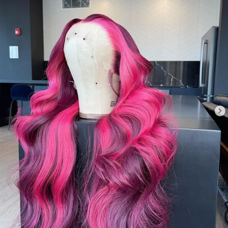 

Synthetic Wigs Pink Lace Frontal HD Transparent Lace Frontal Wigs For Women Brazilian Hair Front Lace Wig With Natural Hairline