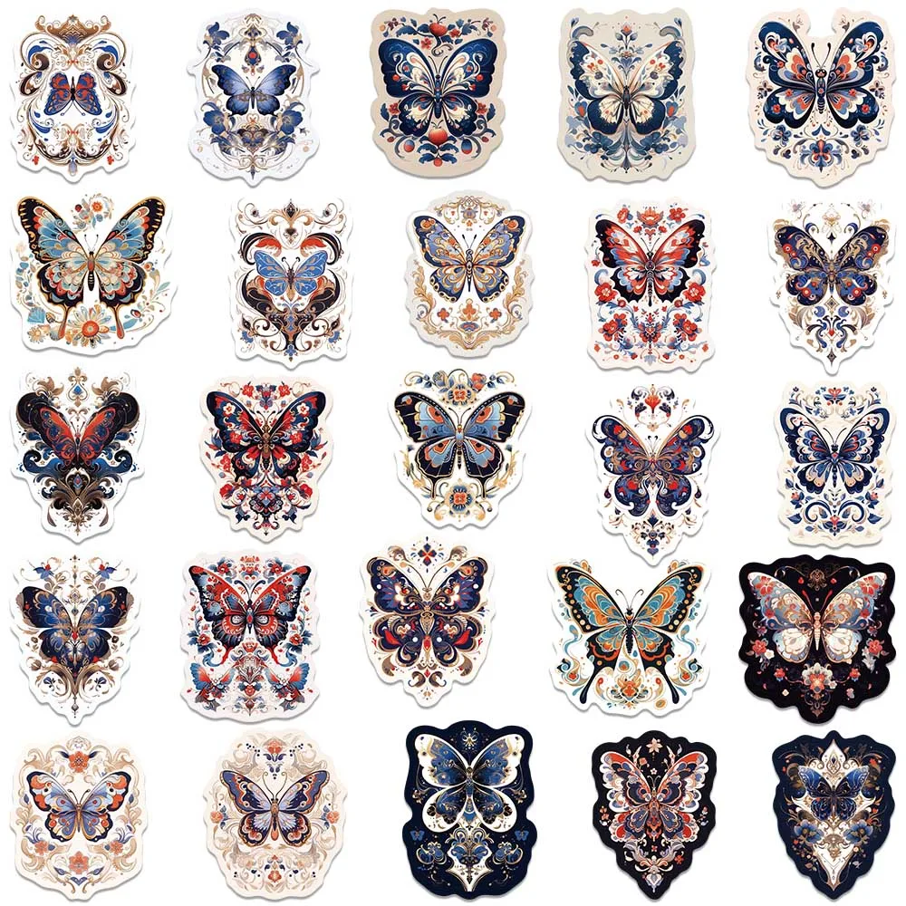 50pcs Vinyl Laptop Decals Retro Cartoon Butterfly Aesthetic Stickers For Luggage Water Bottle Notebook Phone Waterproof Graffiti