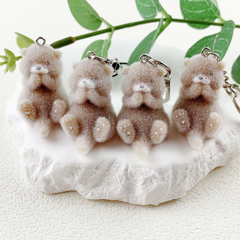 (.) Lovely 3D Flocked Otter Pendant Cute Cartoon Keychain Bag Pendant Keyring Hanging Decoration DIY Key Accessories