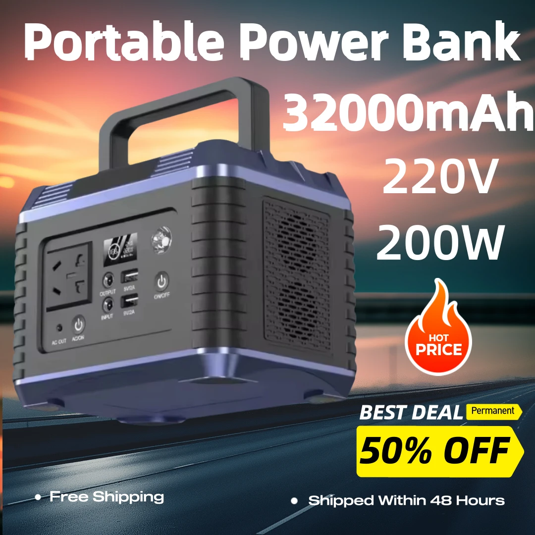 New 32000mahh 200W Portable Power Station Ternary Lithium Battery 220V Energy Storage Power Supply Camping RV Multi-function USB