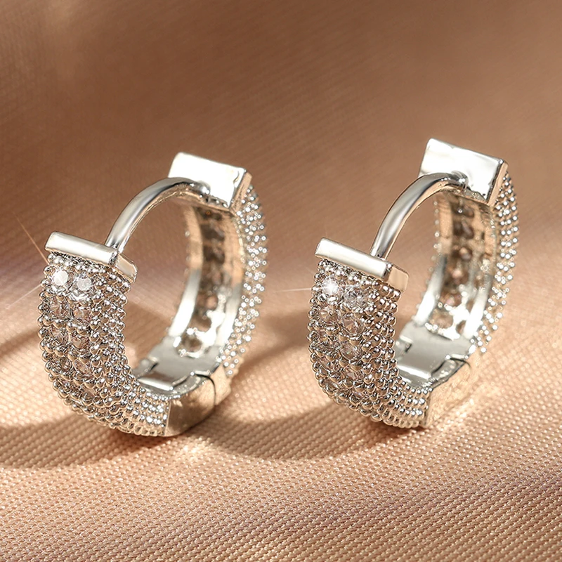 Luxury Cubic Zirconia Gold Color Zircon Hoop Earrings For Women Luxury Circle Crystal Girls Party Jewelry