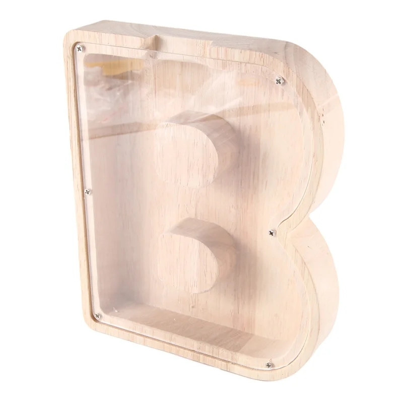 1 ชิ้นตัวอักษรไม้ Piggy Bank ตัวอักษรภาษาอังกฤษ Savings Jar แก้วใสเหรียญ Jar B