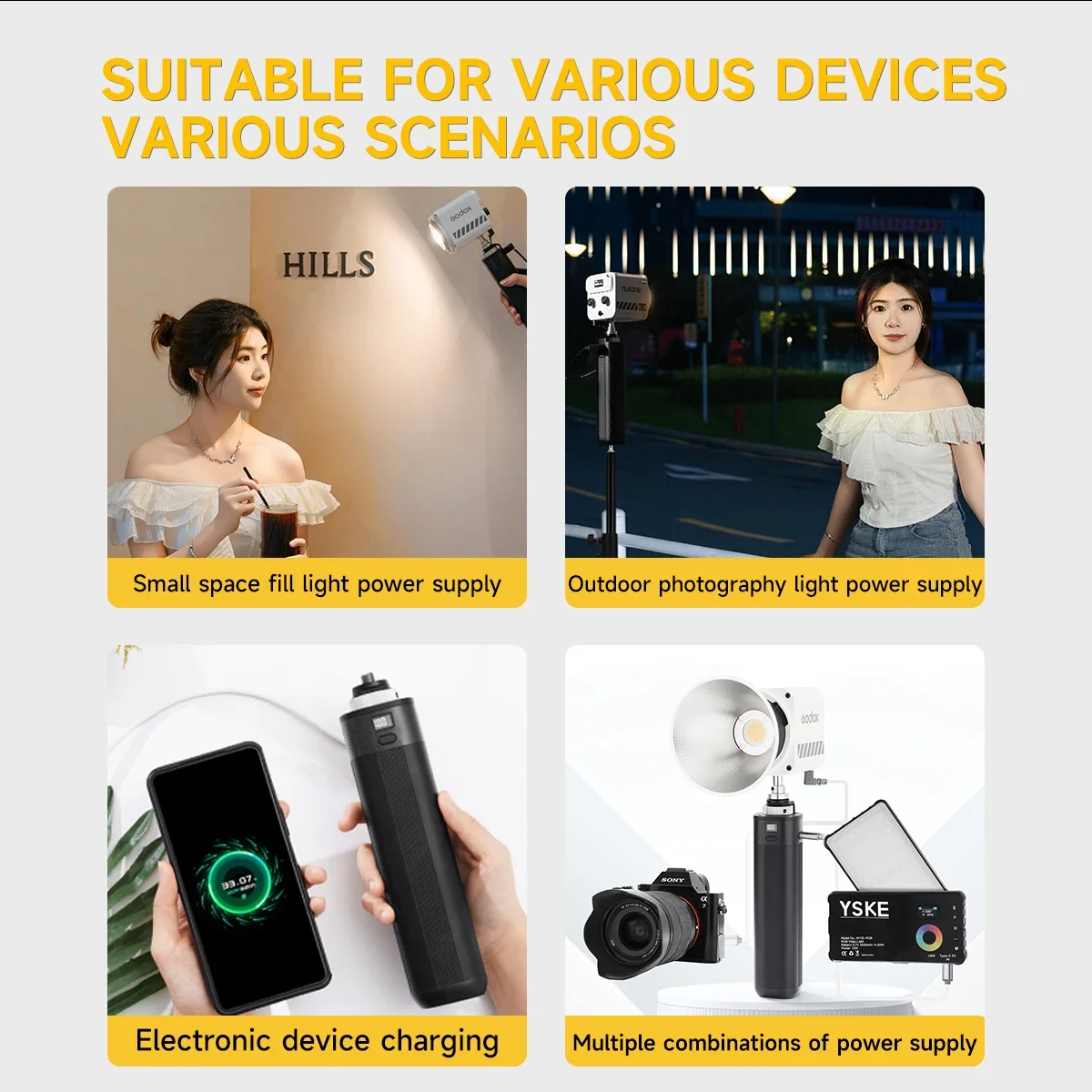 KAZHI 18650 리튬 배터리 그립 40000mAh 올인원 야외용 그립 배터리 카메라 사진 조명 휴대폰 보조 배터리