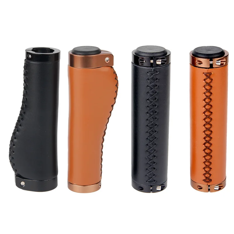 2Pcs Bike Handlebar Grips MTB Retro Bicycle Handlebar PU Leather Cowhide Grip Non-Slip Bicycle Handlebars Grips Protector