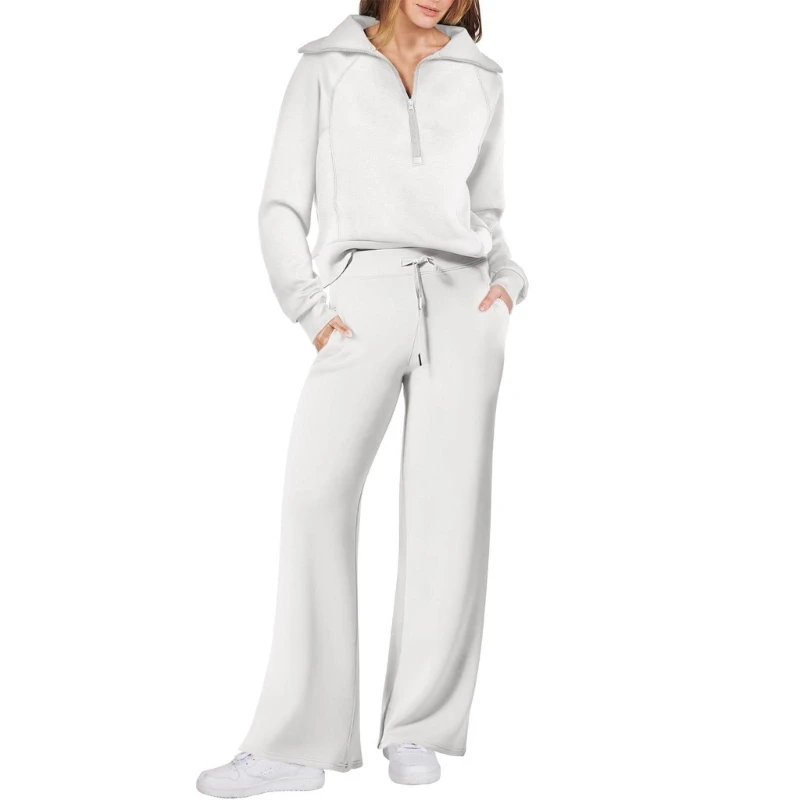 Autumn Womens Sweatsuit Long Sleeve Outfit Set Casual Pullover and Wide Leg Pants Tracksuits Set Sleepwear Loungewear Casual