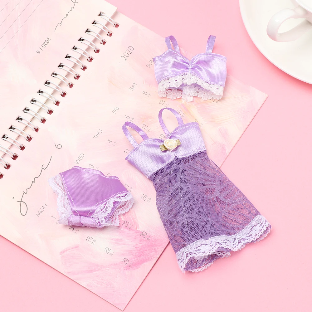 3Pcs/set Doll Lace Skirt Night Dress Bra Sexy Underwear 3 In 1 Clothes Set Pajamas Lingerie Accessories Baby Girl Gifts Doll Toy