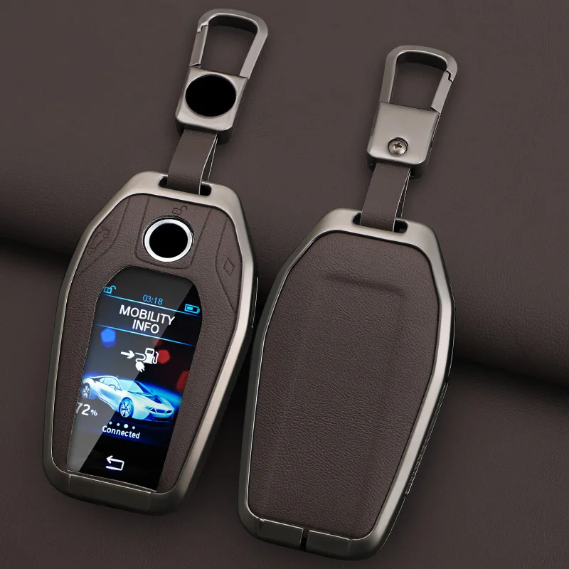 Car LCD Smart Remote Control Key Case For BMW 7 Series 730 740 535L E6 Series X3 X 5 X7 Alloy Leather Protector Holder Keychain