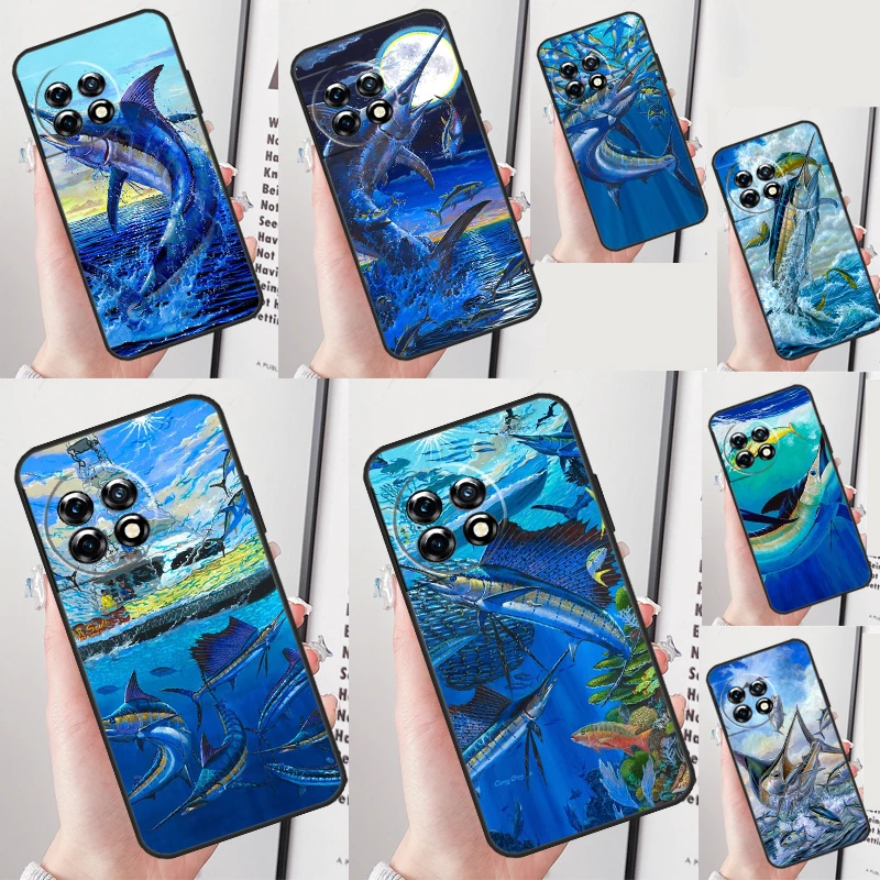 Blue Marlin Painting Cover For OnePlus 13 12 11 12R 13R 9 10 Pro 8T 9RT 10T 10R Nord 4 CE 2 3 Lite N20 N30 Case