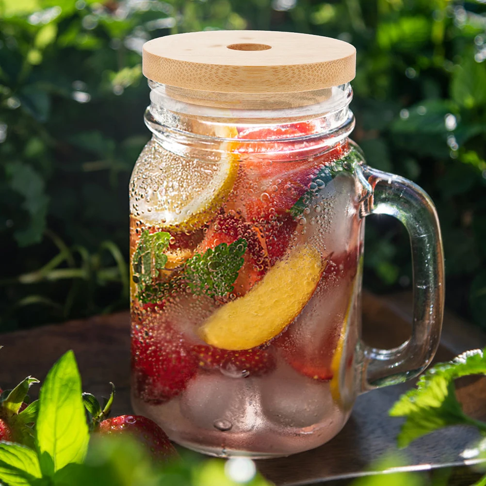 

6 Pcs Wood Grain Sealed Cover Jar Lids Canning with Straw Hole Supplies for Glass Cup