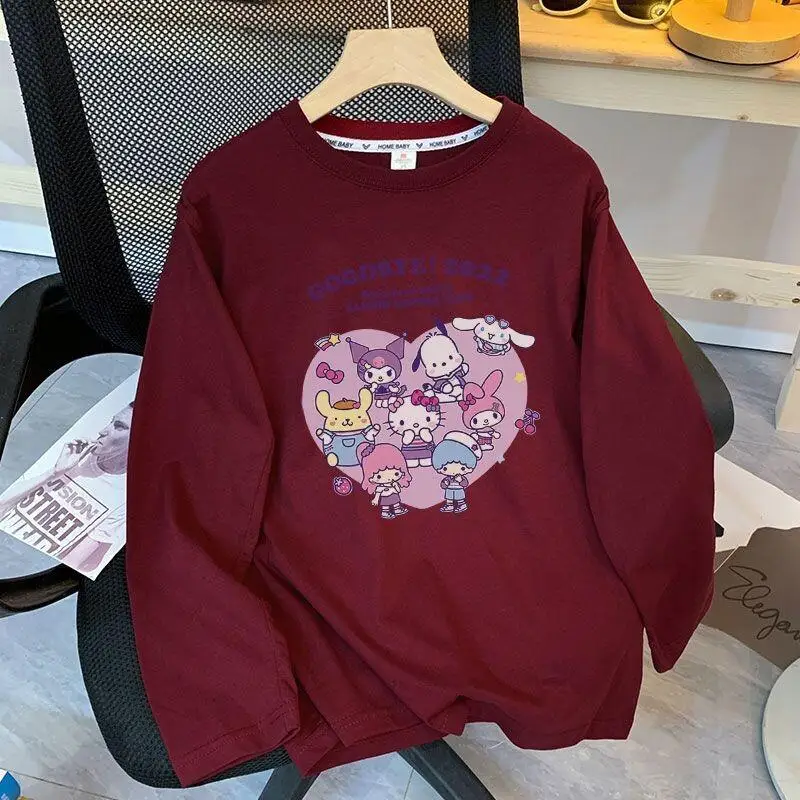 

Sanrio Hello Kitty women's T-shirt coat tops Long Sleeve Percent Cotton For Fall Season New Cute Cartoon Loose Fit Casual