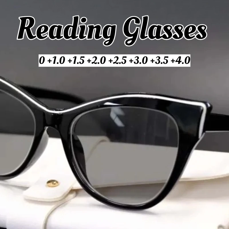 

Neutral Fashion Cat-Eye Reading Glasses Women's New Style Black-Gray Lenses UV-Protective Hyperopia Glasses Sunglasses +4.0