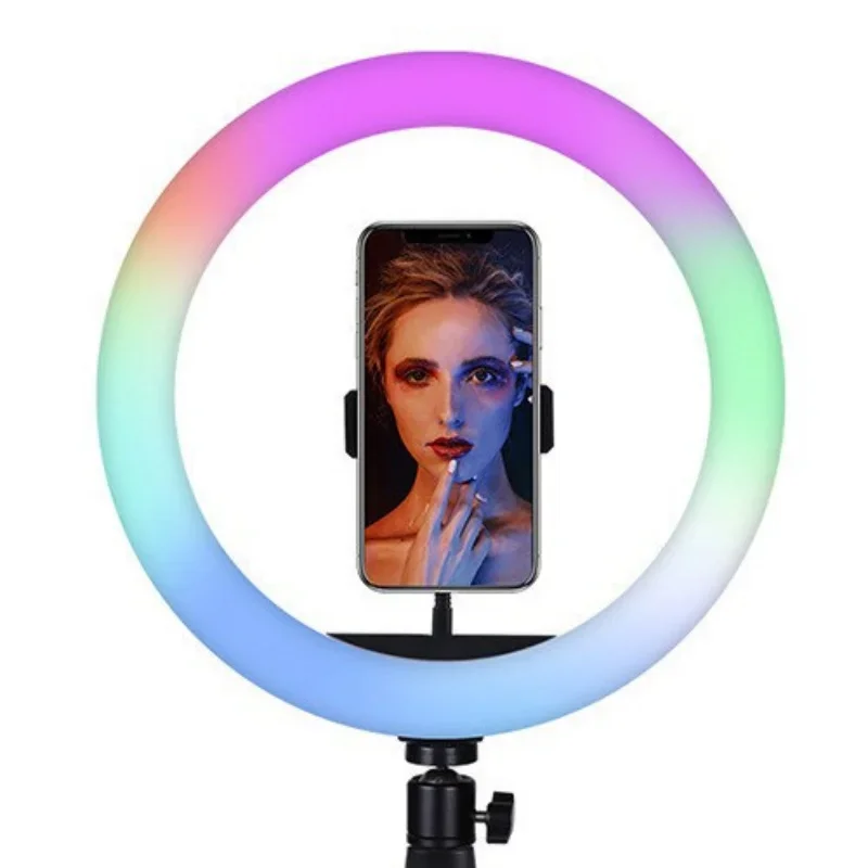 8/10inch Selfie Ring Light RGB Tripod Phone Stand Holder Photography RingLight Circle Fill Light Led Color Lamp Trepied Makeup