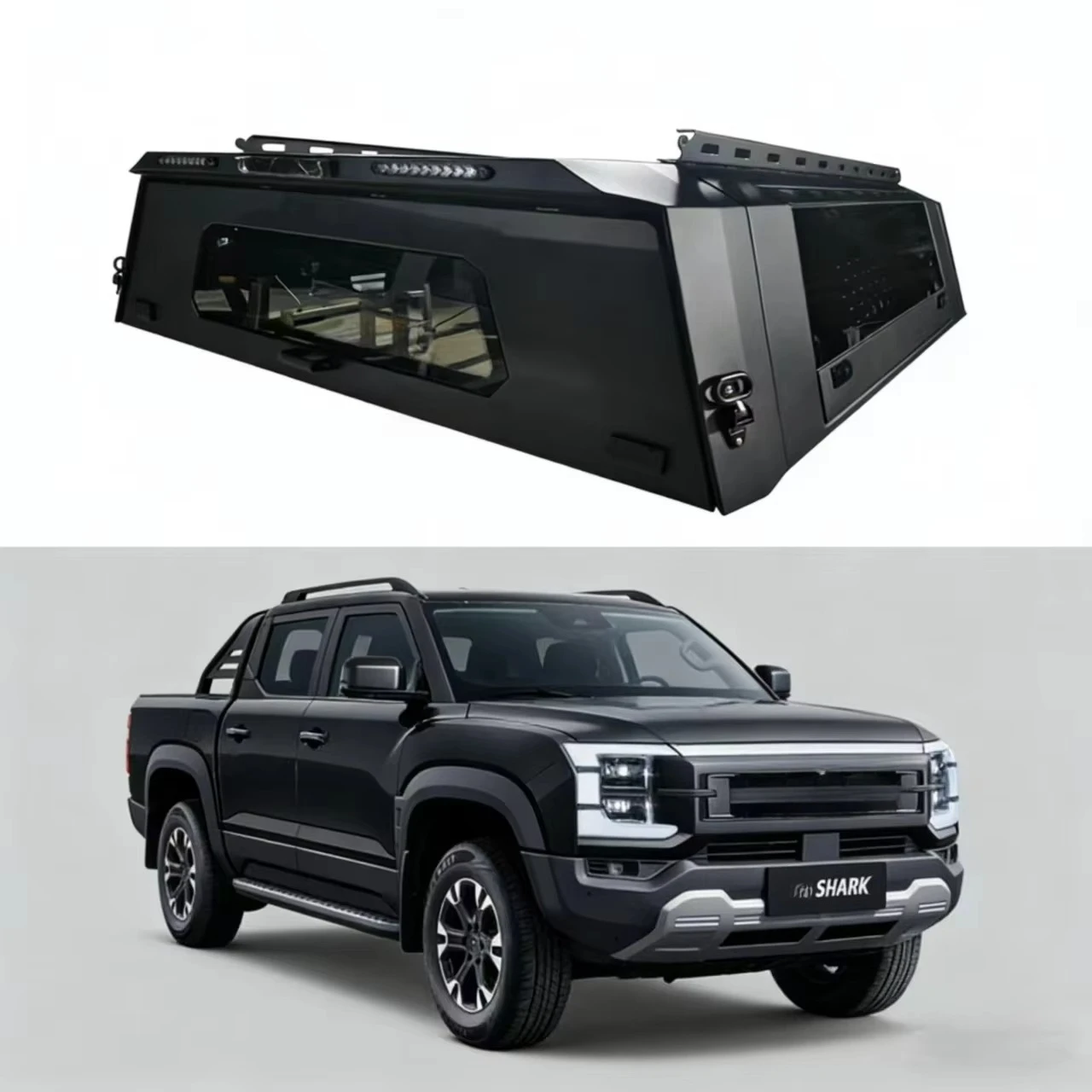

High Quality BYD Ranger Customized Black Pickup Truck Waterproof Locking Canopy Hardtop Aluminum Alloy Tailbox No Drill
