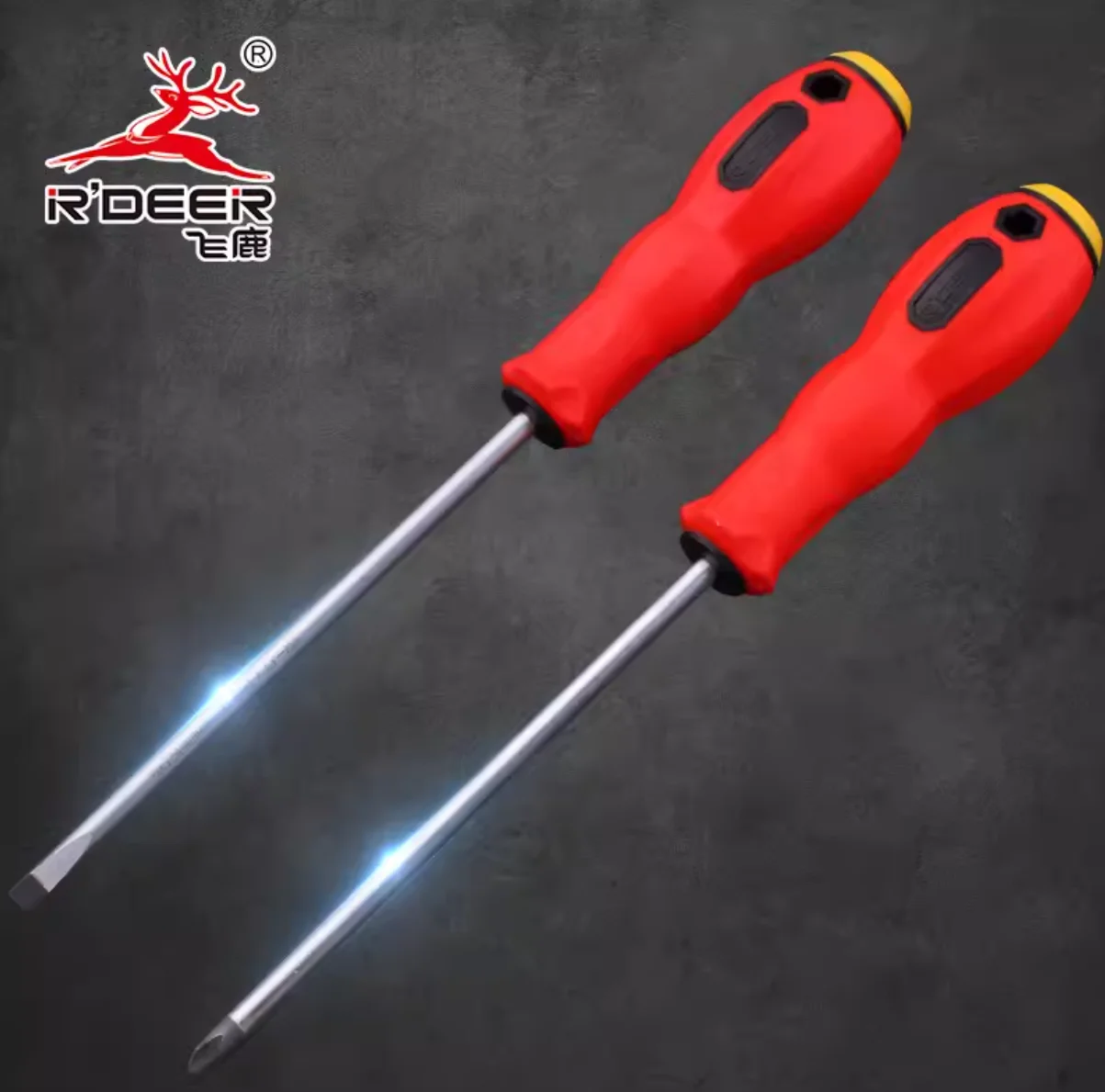 

R'DEER Industrial grade knockable slotted cross screwdriver PP/TPR Oil resistant handle Chromium vanadium steel decoration tool