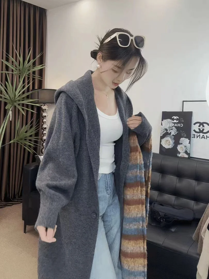 

Mid-Long Cardigans Teenager Womens Summer Breathable Smooth Harajuku Tight Stretchy Fringe Outer Snaps Geometric Loose-Fit Daily