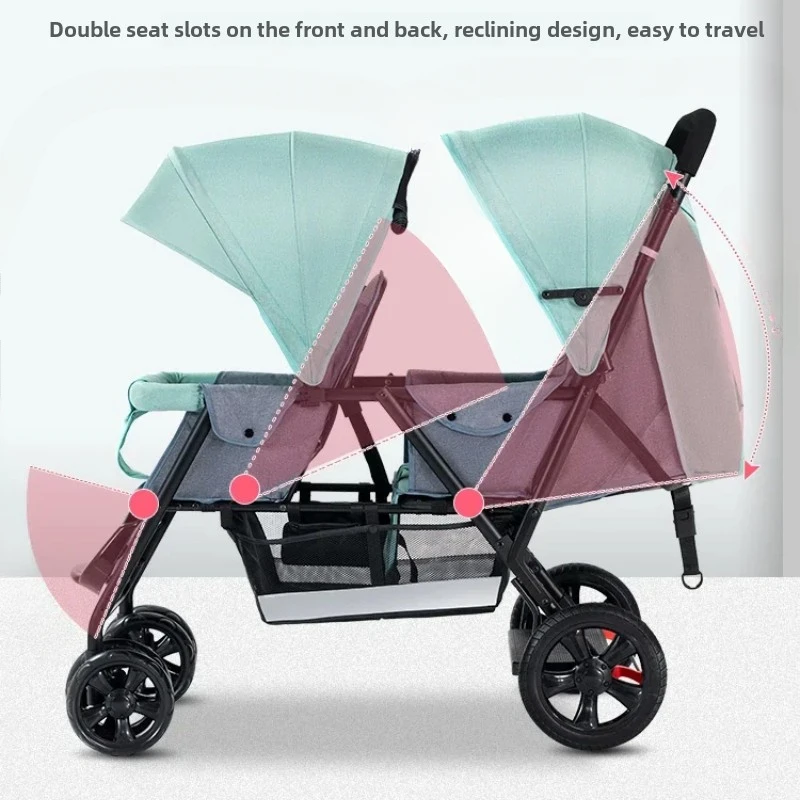 

Twin Baby Stroller Front and Rear Separation Pushchair Convertible Sit-and-Lie Double Pushchair Lightweight Foldable